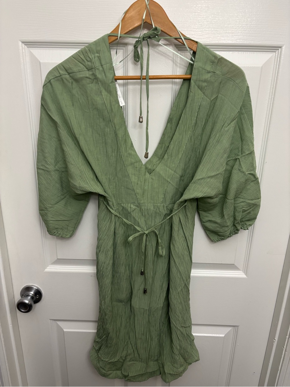 Amiani Sage Green ResortWear V-Neck/V-Back Women’s Mini Dress/Swimsuit Coverup - Picture 2 of 10